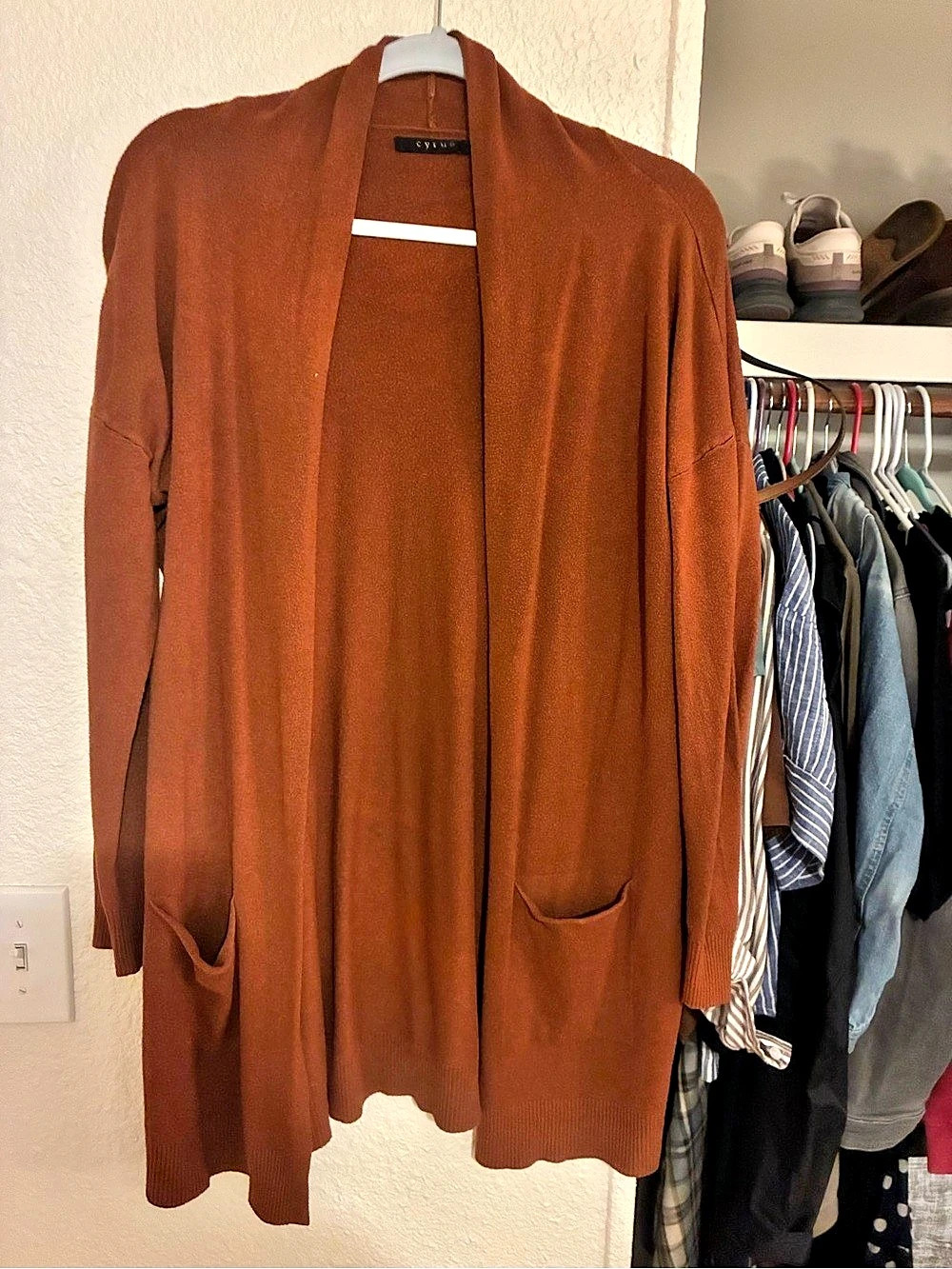 Cyrus Open Front Pocket Cardigan Brown Cardigan Size Large